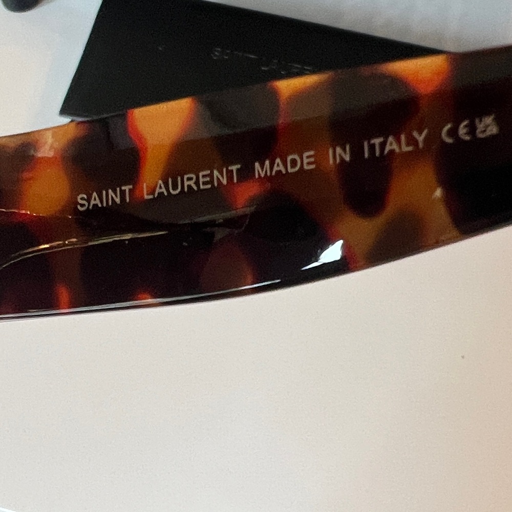 Saint Laurent Tortoiseshell Rectangular Sunglasses with Gold Accent - Picture 6 of 9